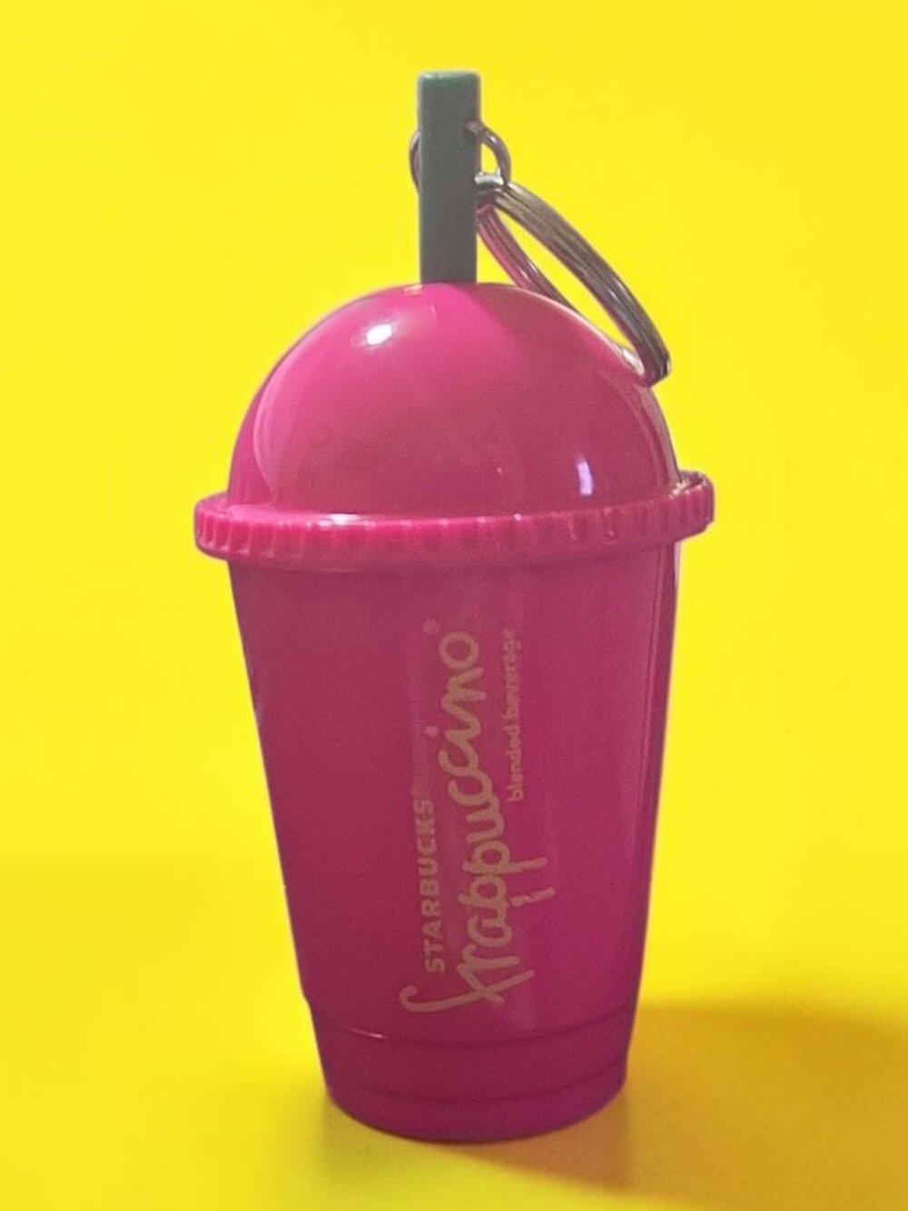 A 5" Tall Bright Pink Starbucks Frappuccino Blended Beverage Keychain
